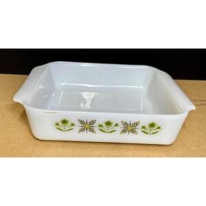 Vintage Fire-King 8 Inch Square Baking Dish Meadow Green‎ Anchor Hocking USA 435